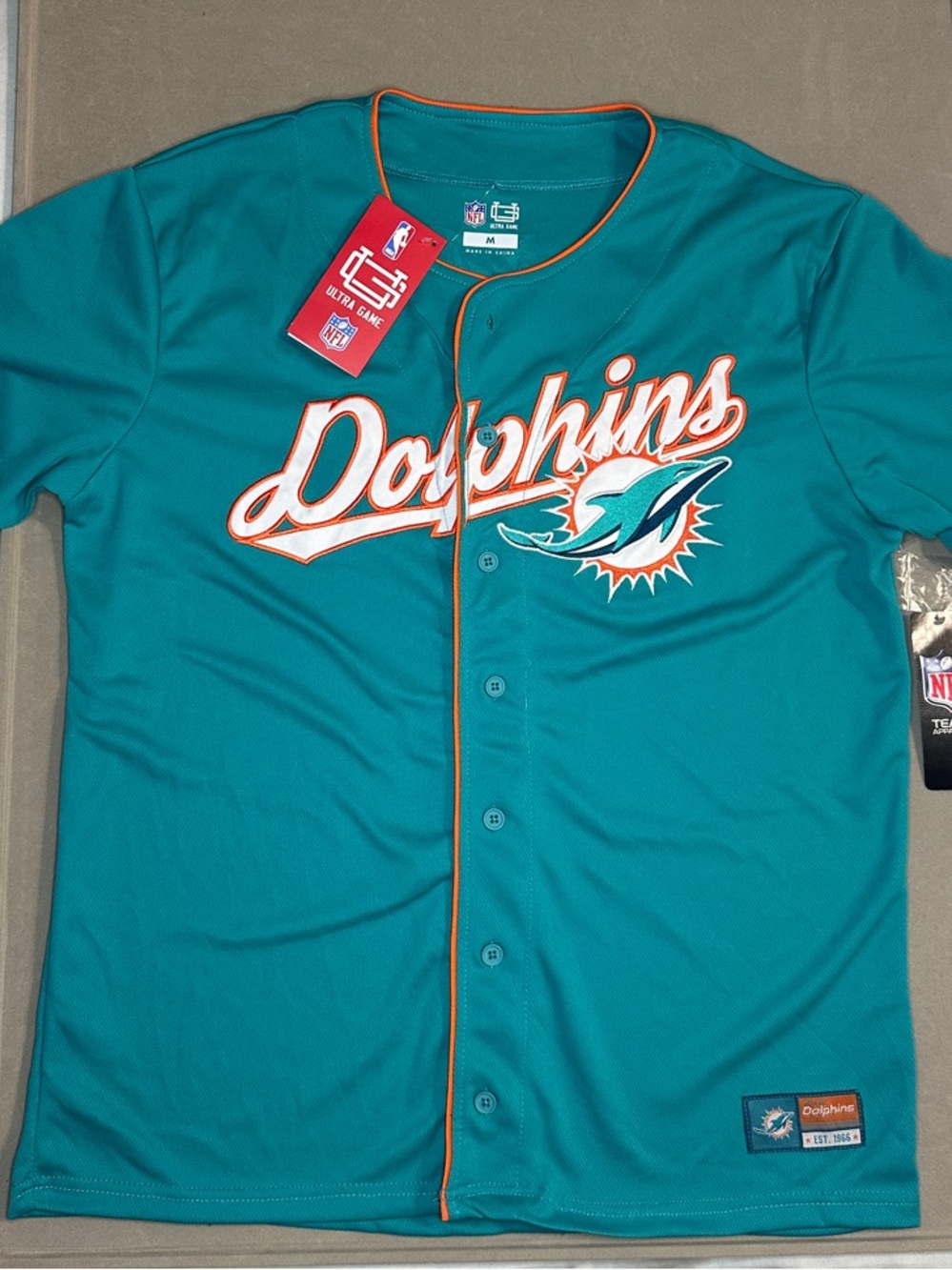 Miami Dolphins Teal Button-Front Jersey Shirt